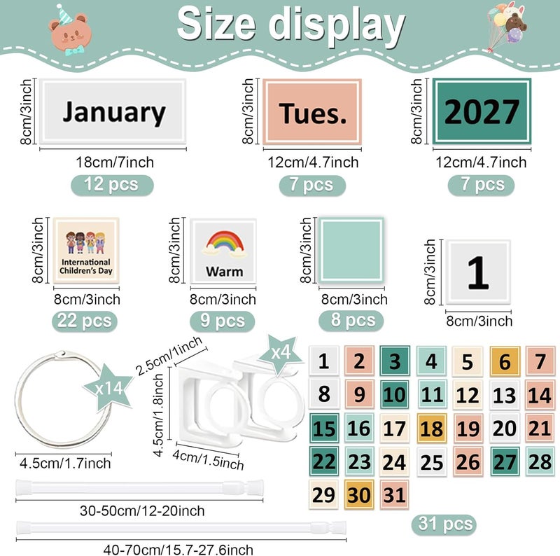 EggSun 96 Cards Classroom Bulletin Board Decorations Set for Teachers,Flip Calendar with Holder for Classroom,Adjustable Calendar,Preschool Elementary Home Decor Supplies（Colorful Boho） - Image 3